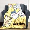 1pc Chiikawa Blanket with Custom Name, Gift, for Men and Women, Soft Blanket, Good for Sofa Bed Couch Travel, Lightweight Flannel Blanket
