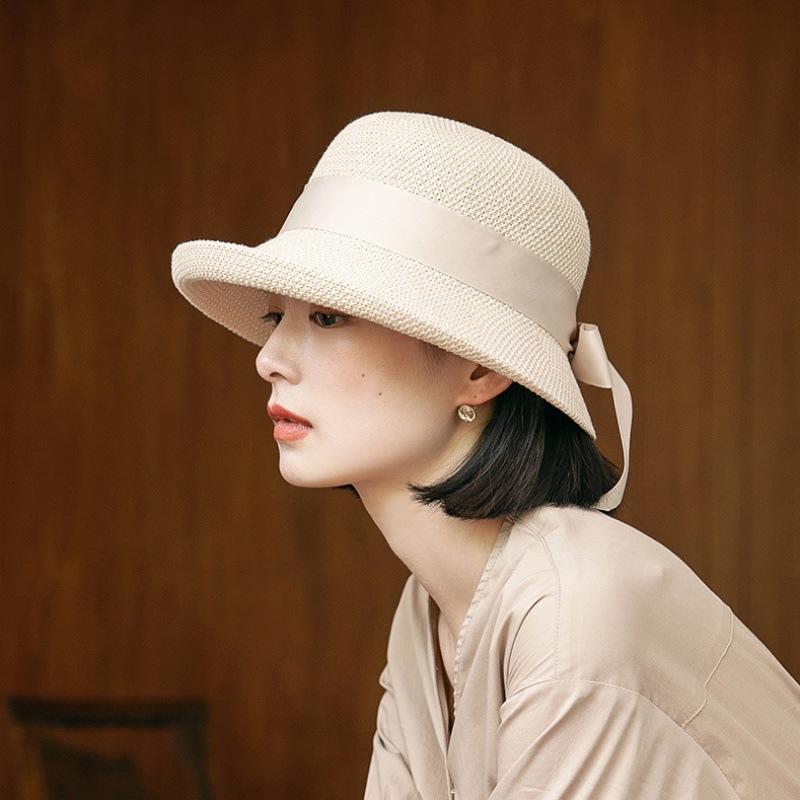 Curled sun hat women's sun protection hat summer travel face cover sun hat versatile new knitted bucket hat