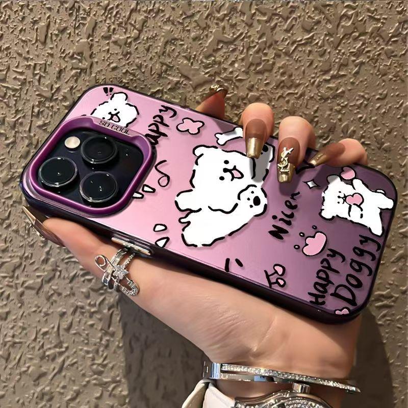 Silver Shell Phone Case for Apple 17/16/15 Pro, 14 Pro Max, 13/12 - Running Puppy Design