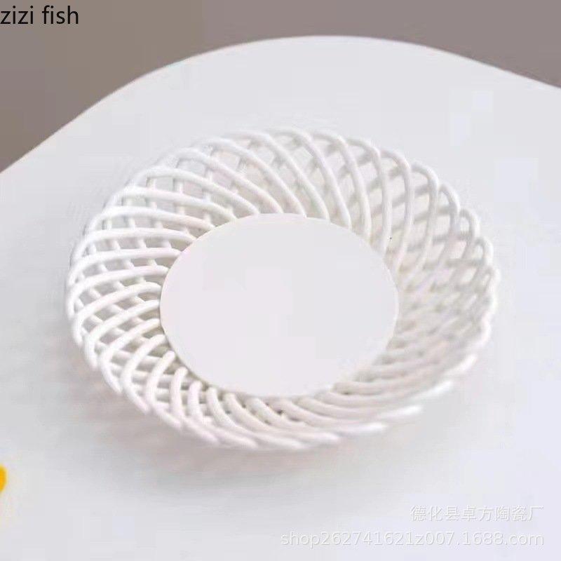 Handgewebter Keramik-Obstteller, Abtropfkorb, Süßigkeitenteller, Snackteller, Aufbewahrungskorb, Ablage, Brotbackform, Dessertschale