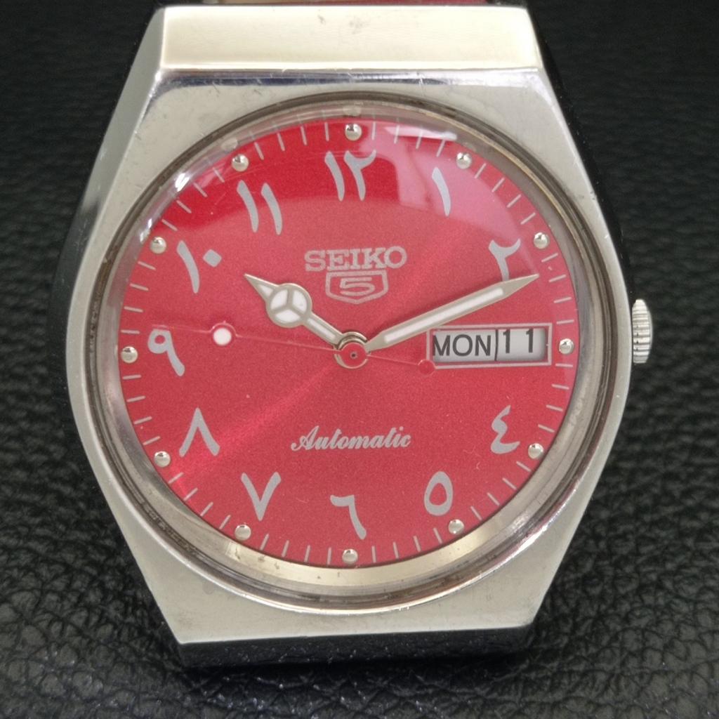 Seiko 5 AUTOMATIC JAPAN 6309A MENS VINTAGE ARABIC RED COLOR DIAL WATCH A701331-5