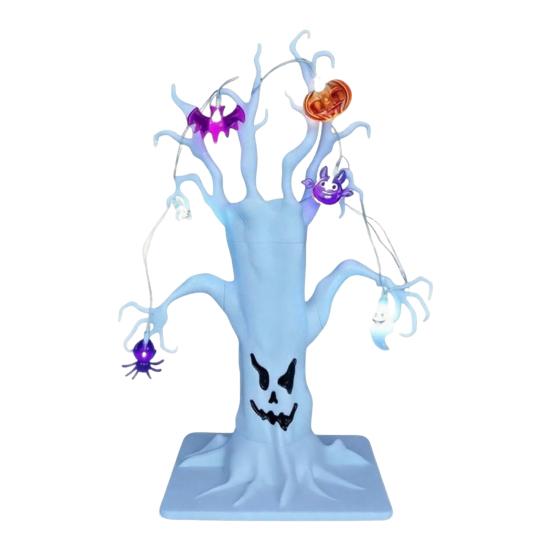 Entryway And Showcase Displays Halloween Lighted Ghost Tree Centerpiece with LED Lights, Pumpkin Bat Small Battery Operated Spider Light String,