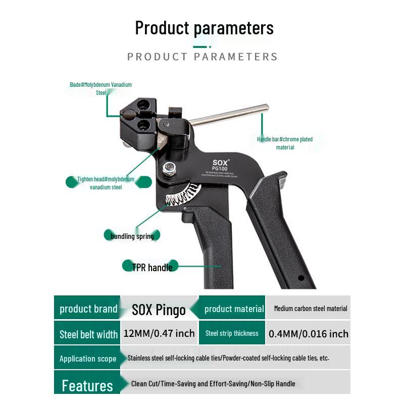 Stainless Steel Banding & Cable Tie Gun: Self-Locking Cutter & Bundling Pliers Tool