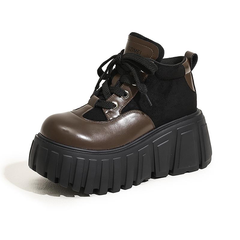 Platform short boots women's 2025 autumn and winter new versatile high-top shoes casual small leather shoes small inner height-increasing women's shoe