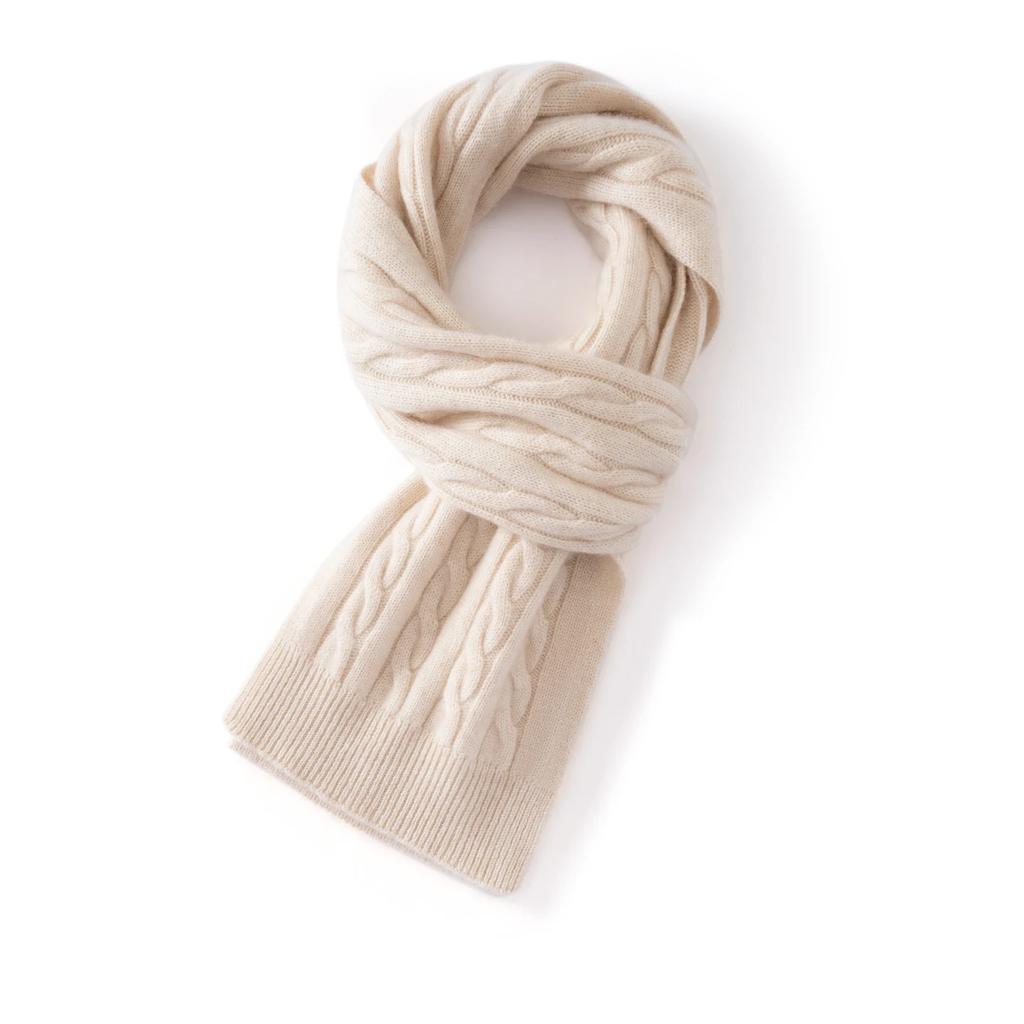 Women's 100% Cashmere Cable Knit Scarf Solid Color Windproof Neck & Face Protection Soft Scarf Outdoor Skateboarding And Hiking