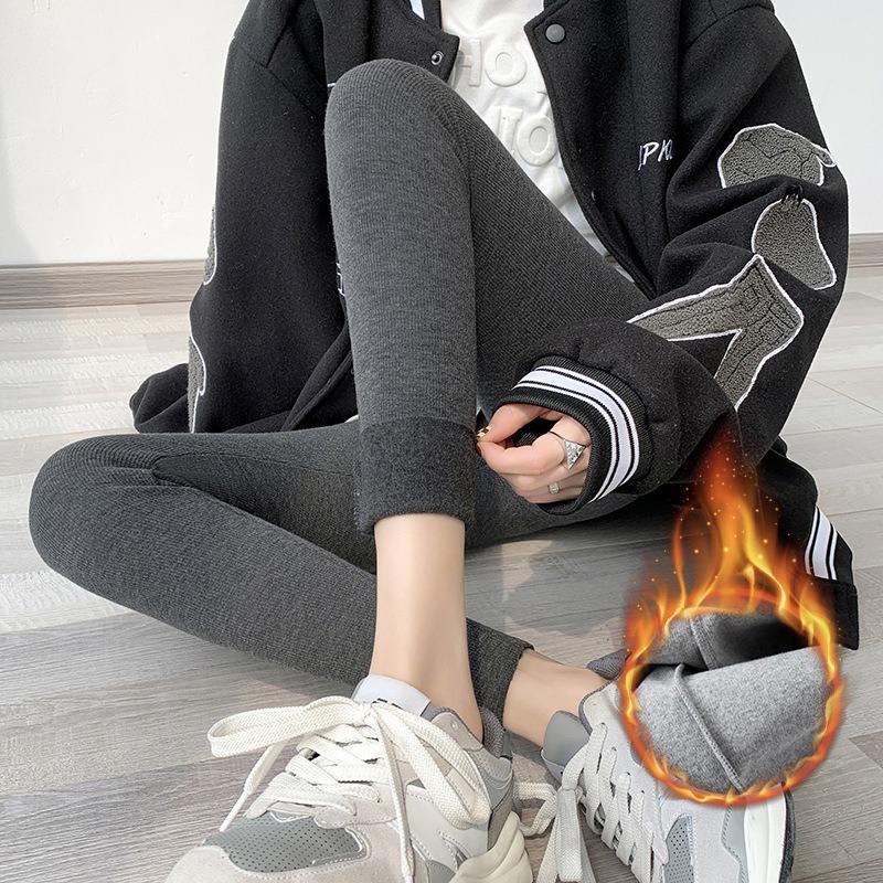 New Autumn and Winter Polished Threaded Leggings Women Can Wear High-waisted Slim-fitting and Thin High-elastic Thermal Trousers