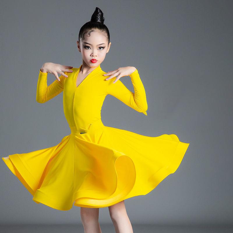 Girls' Latin Dance Dress Dance Girls' Long Sleeve Split Latin Dance Dress Performance Clothing Two Piece Set