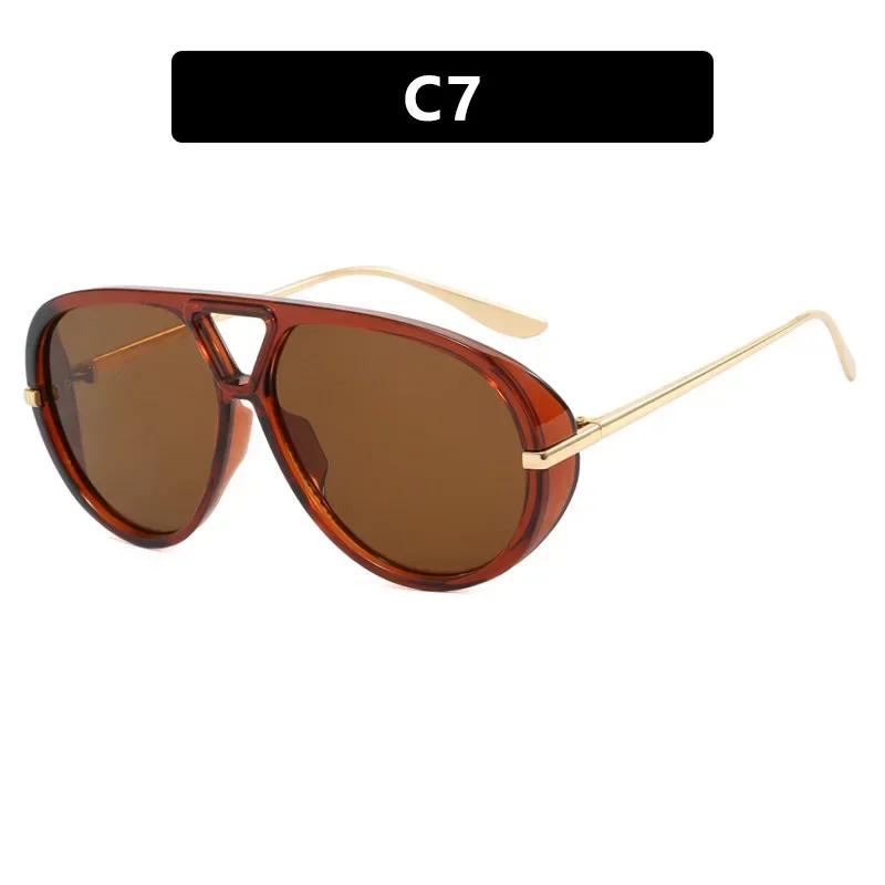 

2026 New Fashion Big Frame Pilot Yellow Sunglasses Women Men Brand Vintage Punk Outdoor Beach Sun Glasses Female Oculos De Sol коричневый