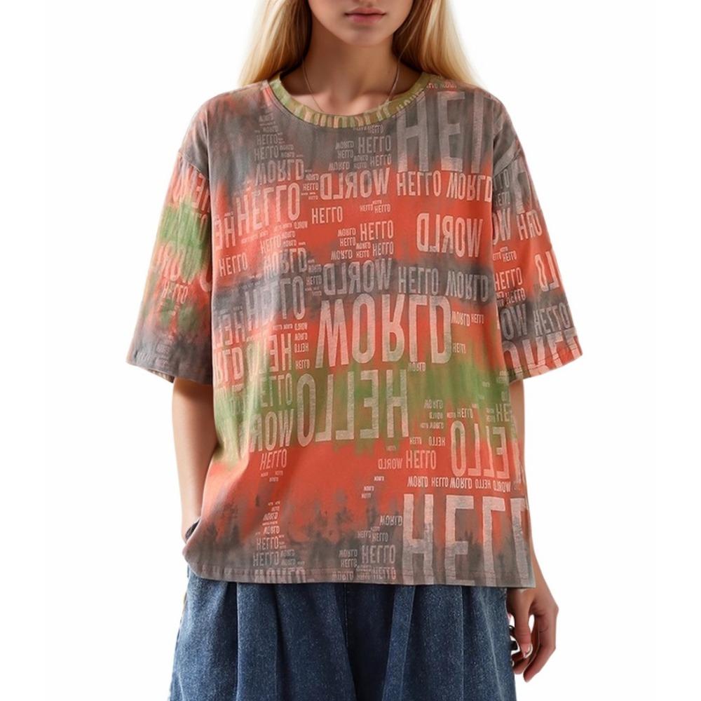 Dimanaf Maglietta Taglie Forti 2024 Donna Lady Top Larghi Cotone Lettera Estate Manica Corta T-shirt Girocollo Camicia 4XL