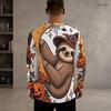 Men Plus Size Crew Neck Long Sleeve Shirt Black Gothic Skull Snake Graphic Casual Street Style Top
