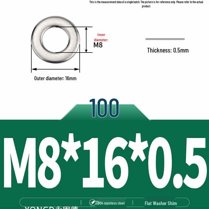 304 Stainless Steel Thickened Flat Washer / Ultra-thin Metal Gasket, Sizes M1.6-M10