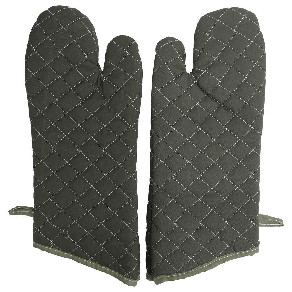 2PCS Canvas +Cotton Oven Mitt Extra Long Thickened Microwave Oven Glove Quilted Anti Scald Heat Insulation Glove
