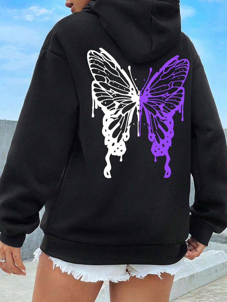 New Shoulder Sleeves Beautiful Butterfly Print Sportswear Women's Creative Fashion Casual Hooded