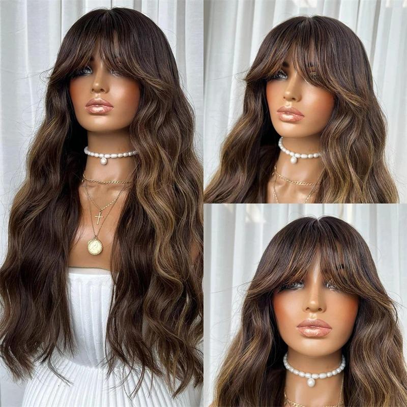 White Wig With Bangs Body Wave Lace Fornt Wig Synthetic And Blend Premium Fibre Heat Resistant Cosplay Pre Plucked For Women