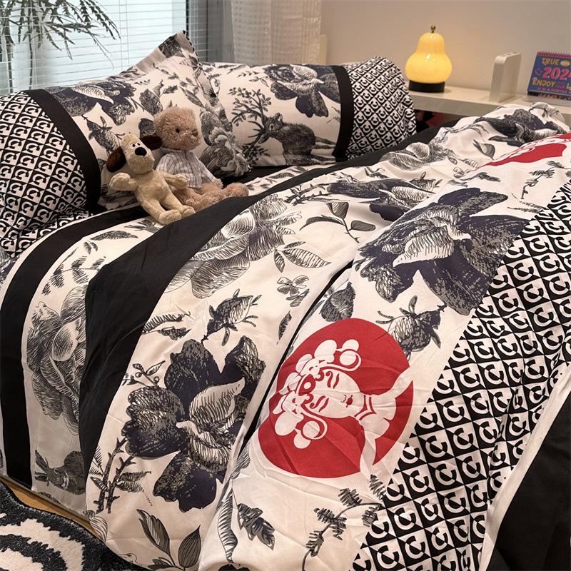 Cartoon Color Matching Four-piece Set Quilt Cover Bedding Quilt Cover Dormitory Bed Single Three-piece Set