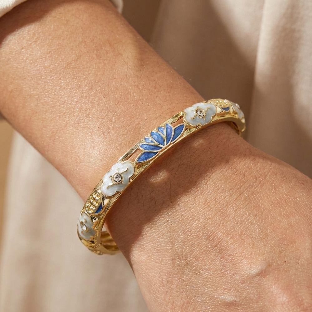 Hollow Out Enamel Floral Bangle Colorful Flower Bangle Vintage Dainty Jewelry Women