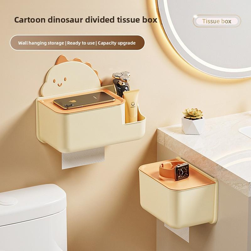 Cartoon Dinosaur Wall-Mounted No-Drilling Toilet Paper Holder for Bathroom, Kitchen and Living Room