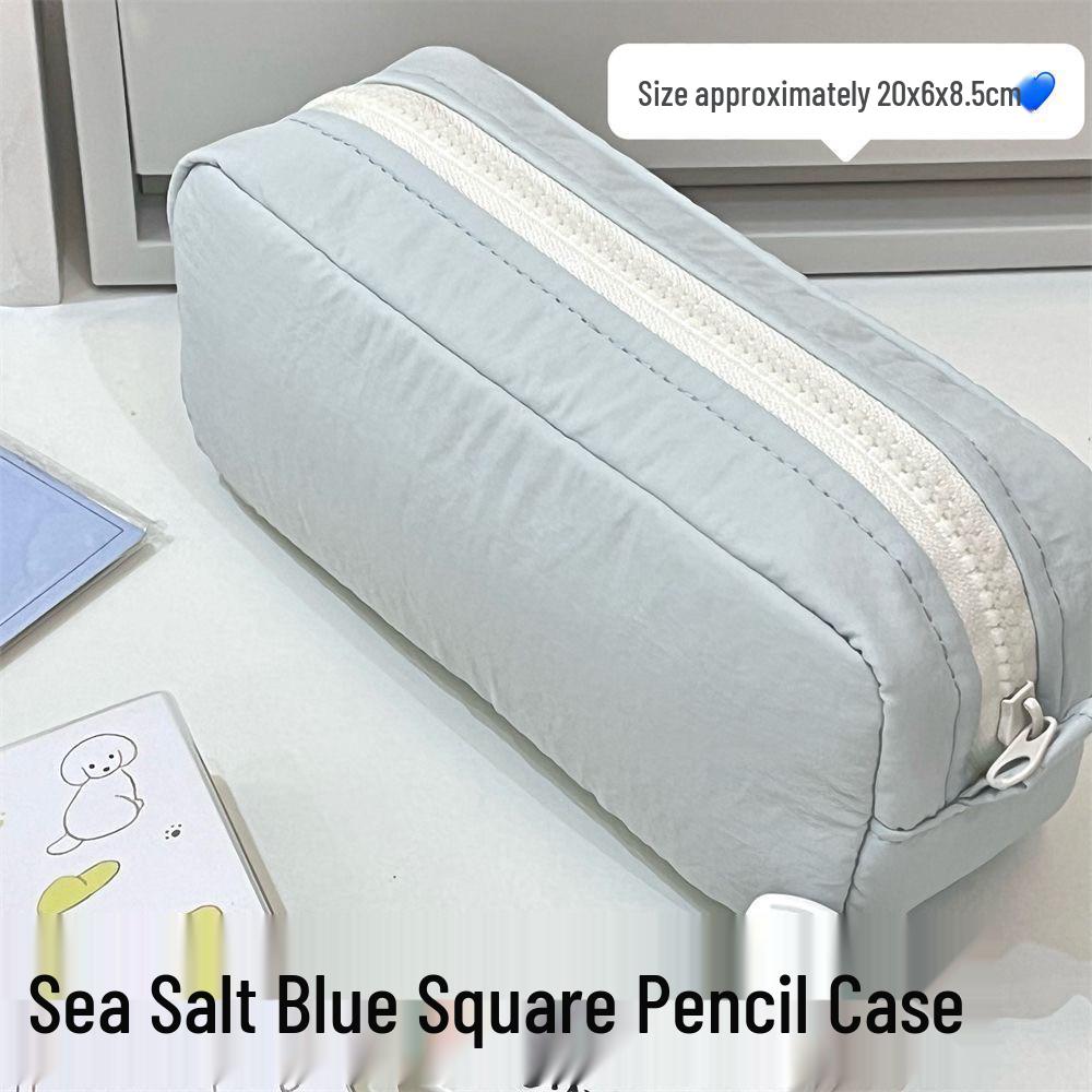 Sea Salt Blue Large Capacity Japanese-Style Pencil Case - Simple, Solid Color Student Stationery Bag