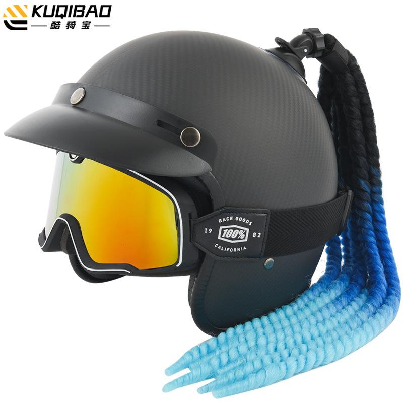 

Kuqibao карбоновый ретро-шлем для мотоцикла для мужчин и женщин Harley Half Helmets легкий очень большой шлем Four Seasons L чёрный