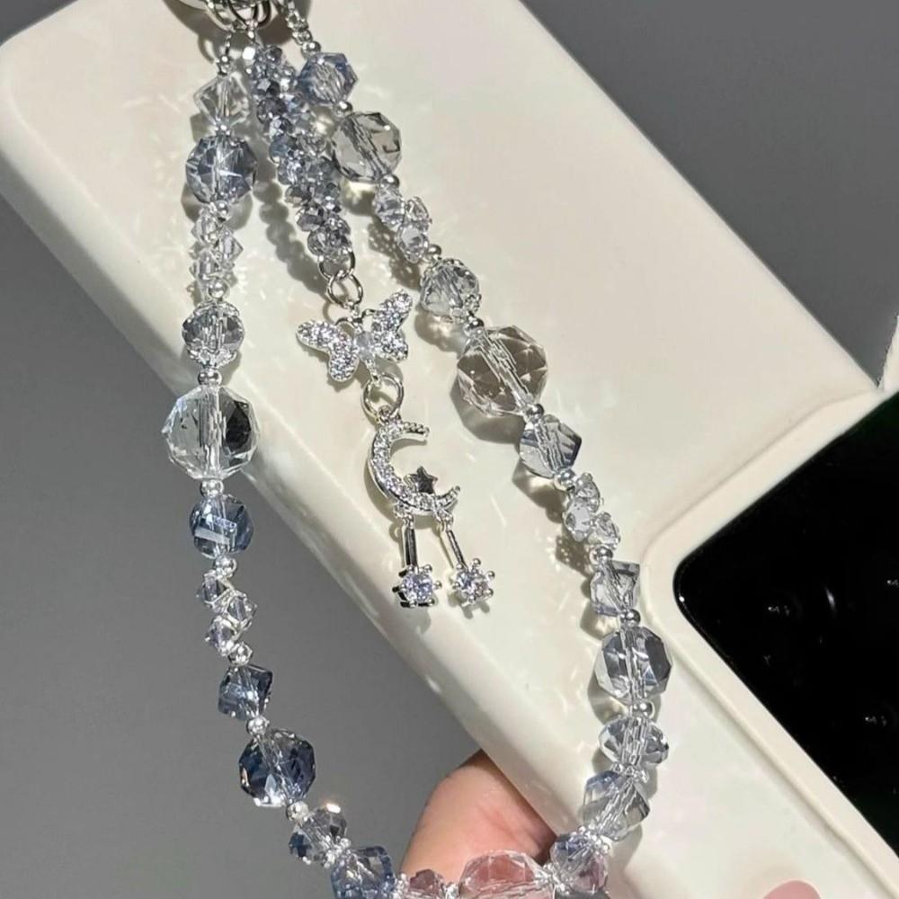 Ice Transparent Phone Wrist Strap Bracelet Rhinestone Beaded Pendant Keychain  Bag