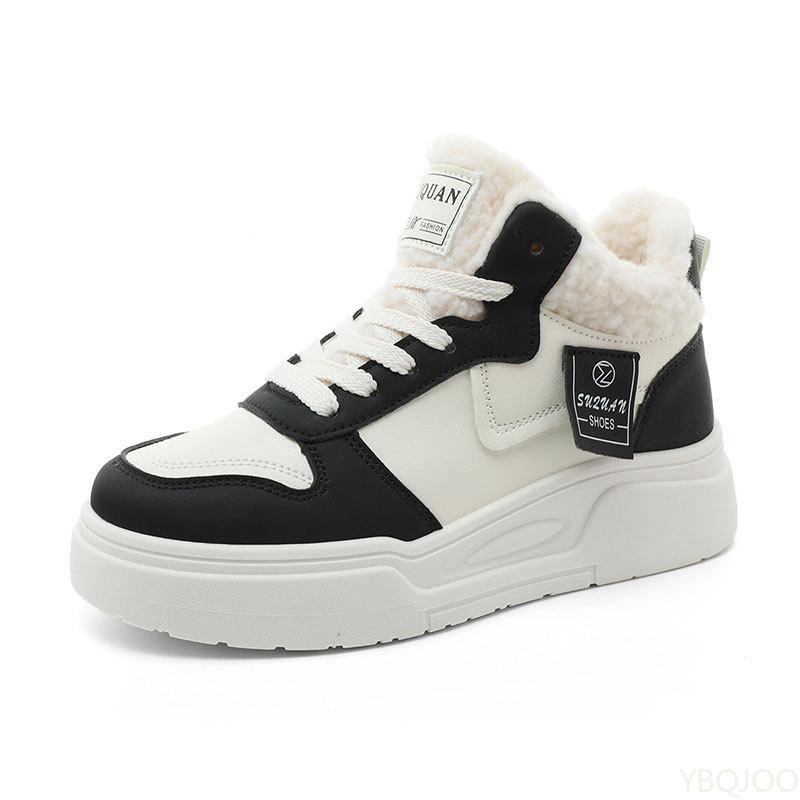 Fashion New Autumn Winter Fashionable Versatile Warm Women's Shoes High Top Cotton Shoes Thick Sole Color Blocking Simple Women's Boots