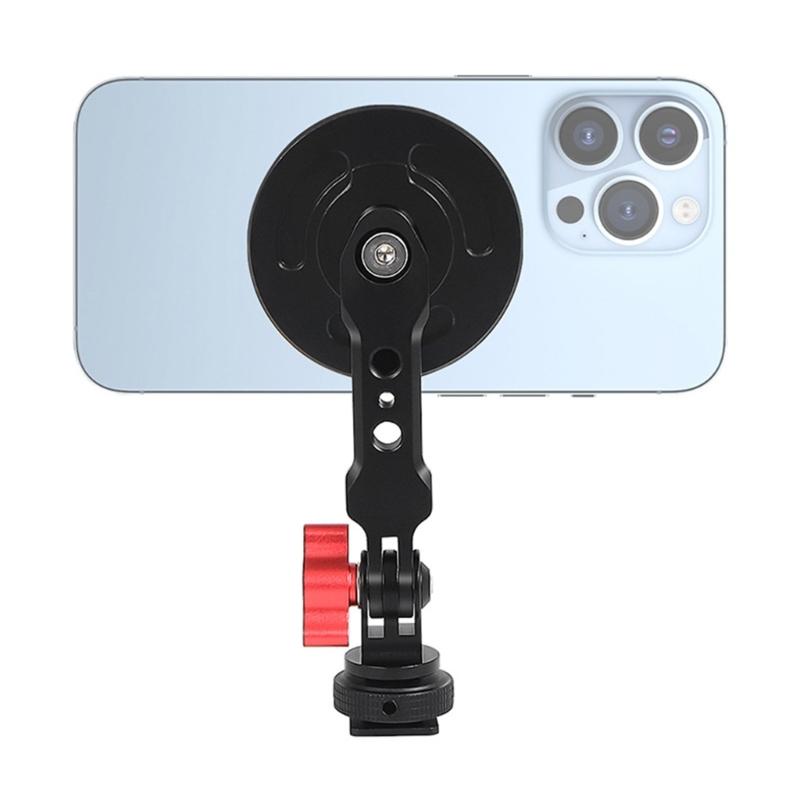 Magnetic Phone Holder Tripod Mount Clamp Aluminum Alloy with Cold Shoe Mount 1/4 " Screw for Smartphone
