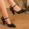 Fashion High Heel Sandals Fall New Pointed Toe Shallow Mouth One Strap Anti-Slip Wear-Resistant Block Heel Shoes