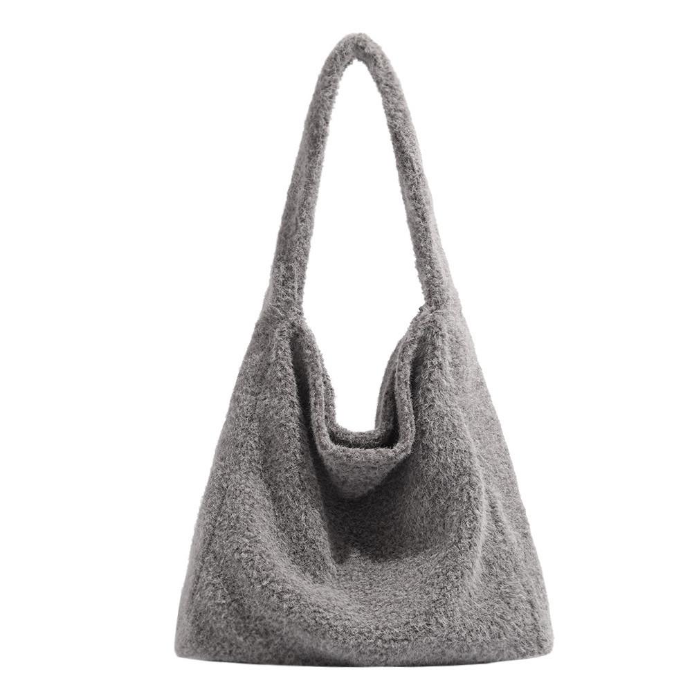 Korean Version Ins Lazy Style 2024 New Autumn Winter Tote Bag Plush Large Capacity Commuter Shoulder Underarm Letter Bag