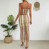 VEZFAA Women's Fashion Casual Colour Block Print Summer Spring Sleeveless Skirt Suits