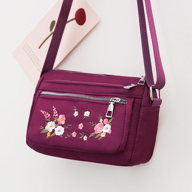 

Сумка для мамы среднего возраста, сумка через плечо, повседневная тканевая сумка, вышитый рюкзак, водонепроницаемая нейлоновая сумка из ткани Оксфорд, женская сумка через плечо фиолетовый