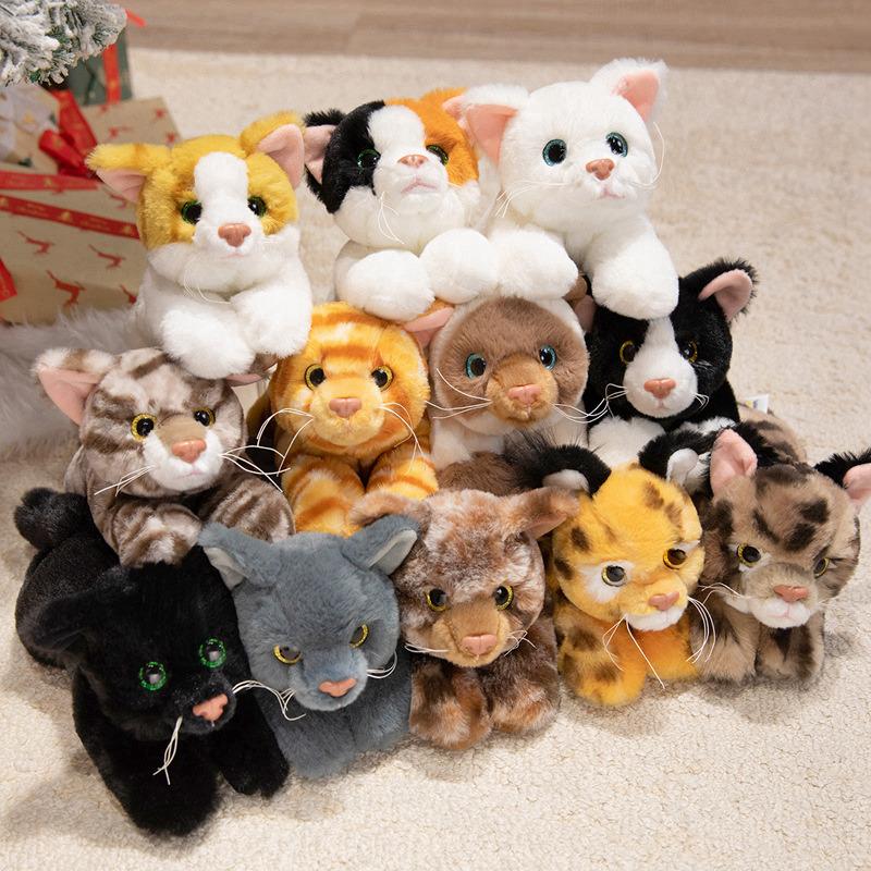Adorable Huggable Range Kitty Plushy Bundle 12 Different Breeds Tabby Calico Black White Gray Orange Tiger Stripe Gentle Toasty Charming