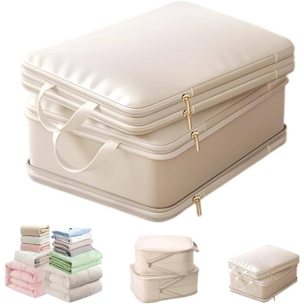 Ultra Space Saving Self Compression Organizer,2-Layer Comforter Storage Bag,Large Capacity Compression Storage Bags with Zipper