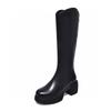 Long Boots, Leather Boots, Women's Boots, High Boots, Simple First-layer Cowhide Knight Boots, Thick-soled Thick-heeled Rear Zipper Military Boots