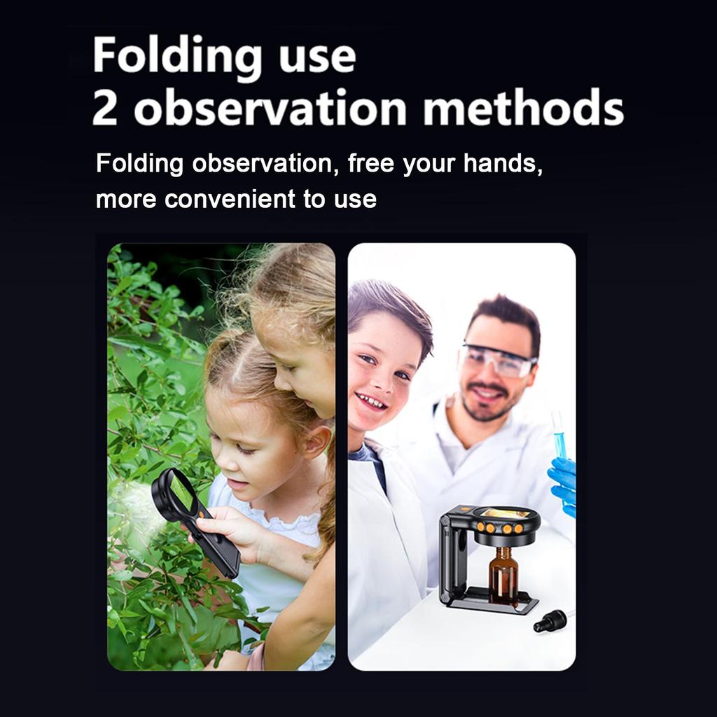Kids Microscope Toy 2 Inch Screen 1080P 500X Magnification with Built in Foldable Stand