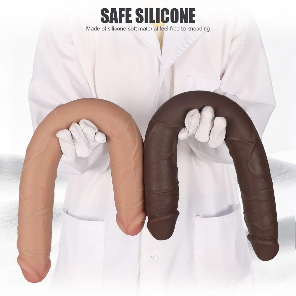 Double-Ended Dildo Silicone Realistic Vibrating Anal G-spot Toy for Women Gay Couples