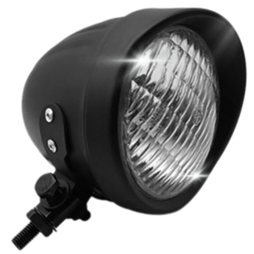 

one+lifestyle Old-Style American Custom Bates Headlights, Slit Bullet Shape, with Visor, 4.5-inch, H4 Bulb, Universal Fit, Black/Silver Body, Clear/Ye