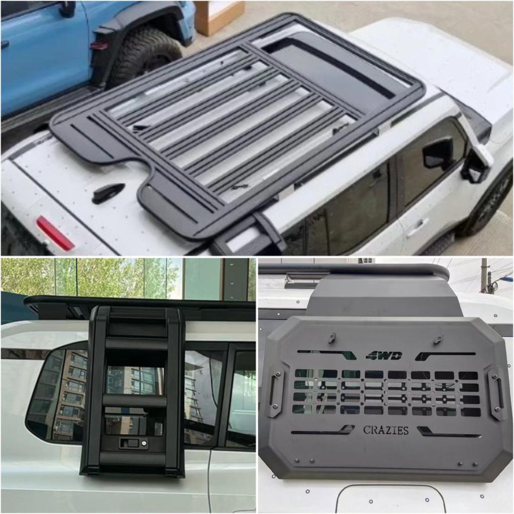 Для Toyota Land Cruiser 250 Prado LC250 Полный комплект, Алюминиевая багажная платформа на крышу со складной лестницей, Панель MOLLE и Внешний комплект OO1