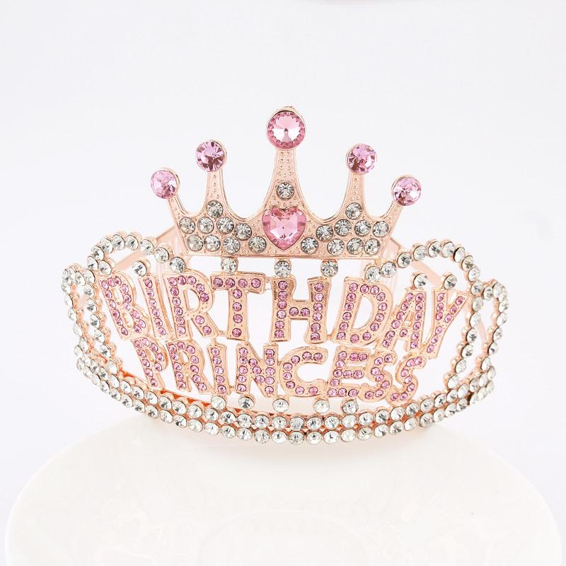Birthday Princess Crown Creative Rhinestone Headdress Letter Headband Holiday Party Hair Accessories Alloy Headband Crown
