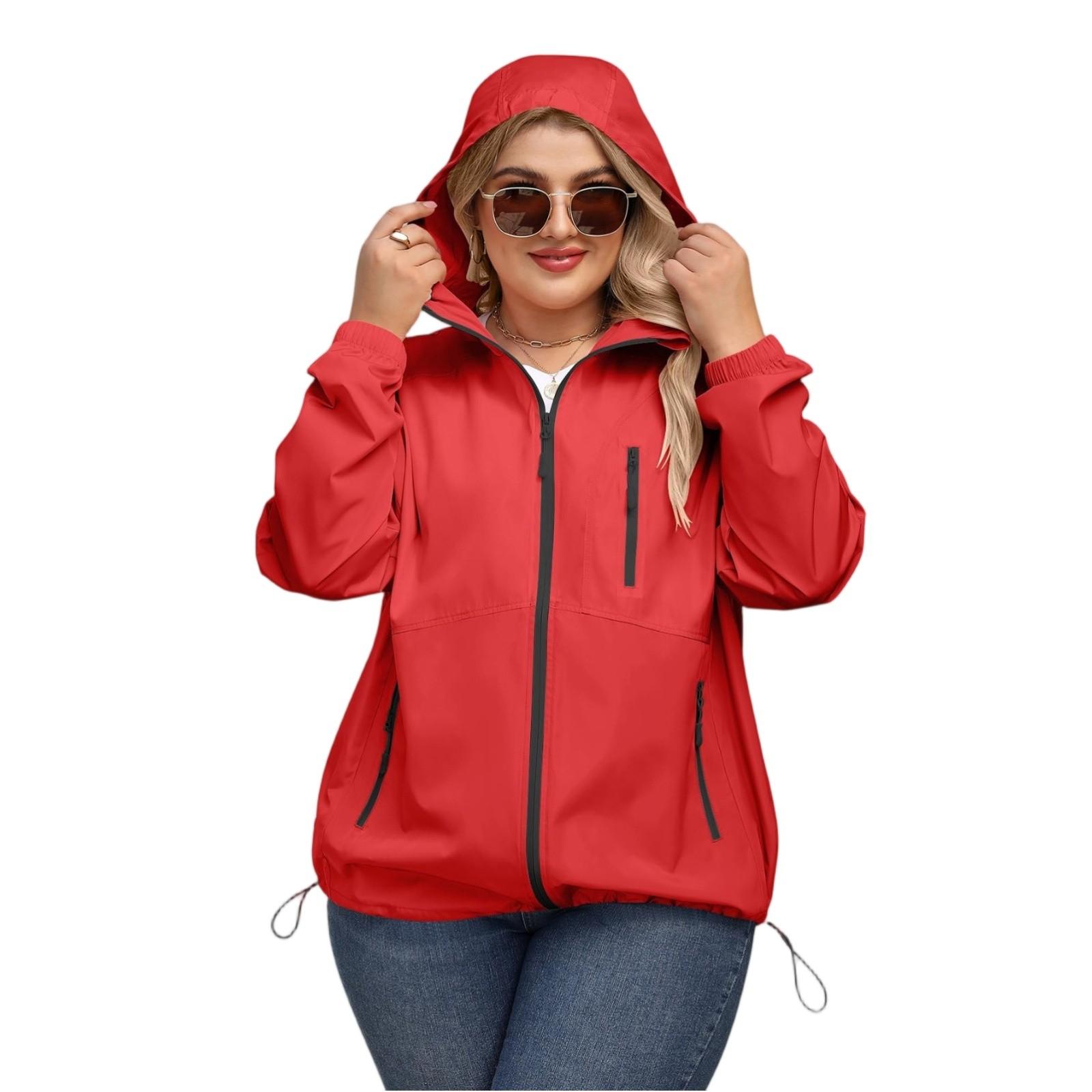 

Женская однотонная ветровка с капюшоном и длинными рукавами, спортивная ветровка для альпинизма, куртка и топ XXL красный