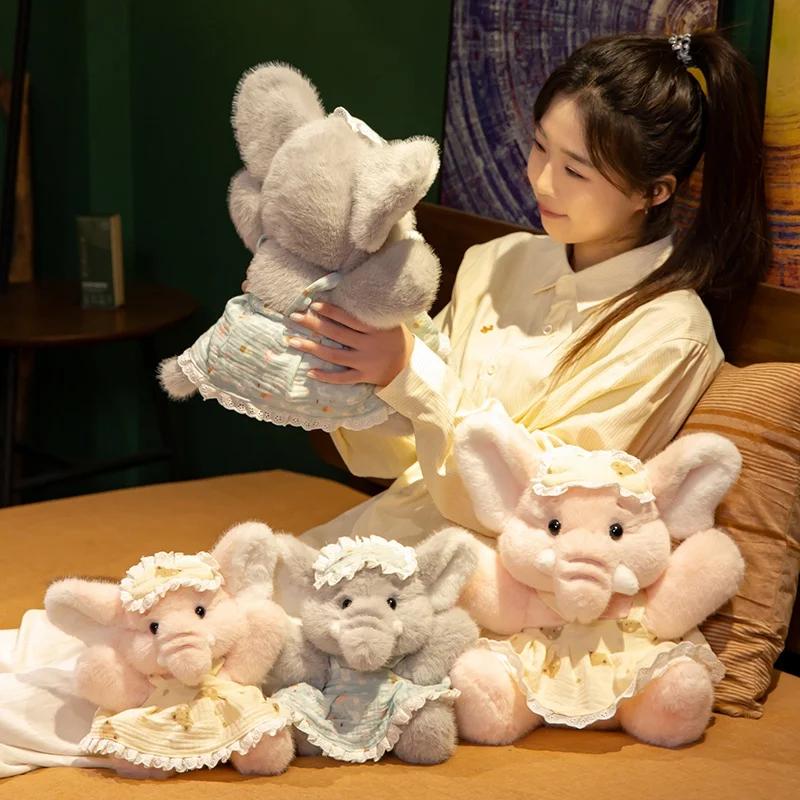 Soft Grey Pink Pajamas Elephant Plush Toys Cute Stuffed  Animals Wear Eye Mask Plushy Hugging Pillow Kid Christmas Birthday Gift
