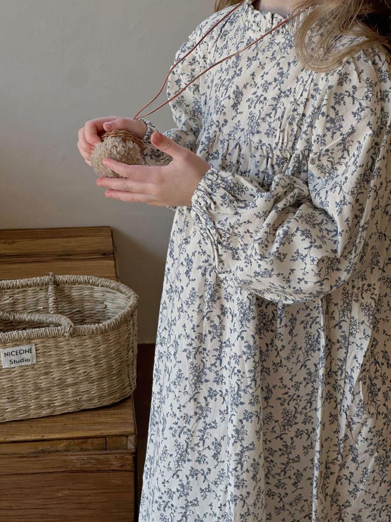 Dziewczęca wiosenna sukienka księżniczki z długim rękawem w kwiaty na rok 2025 - Moda dziecięca w stylu koreańskim