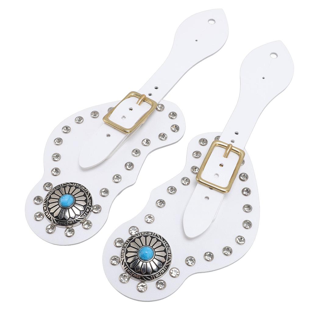 2Pcs Spur Strap Set Artificial Leather Rhinestone Decorations Adjustable Spur Holder for Cowboys