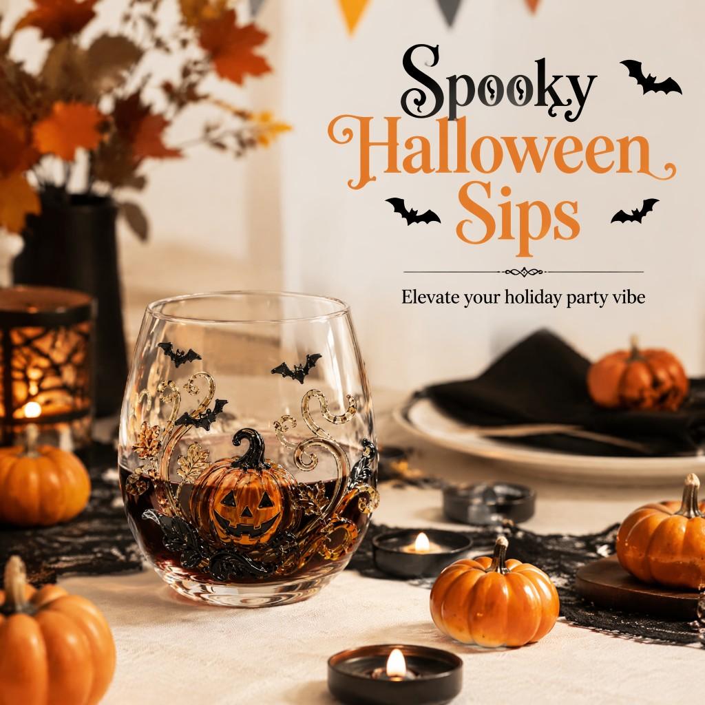 350ML Halloween Pumpkin Bat Wine Glass Transparent