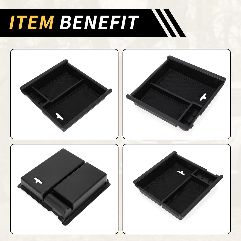 REPAIROCK Center Console Organizer Tray Armrest Storage Box Insert Tray Plastic Black for Toyota Tacoma 2016-2021