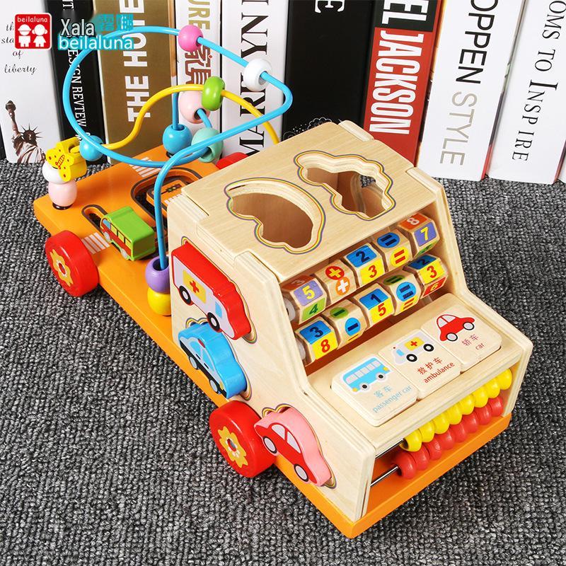 

Kids Wooden Educational Bead Maze & Shape Recognition Car with Abacus & Flashcards