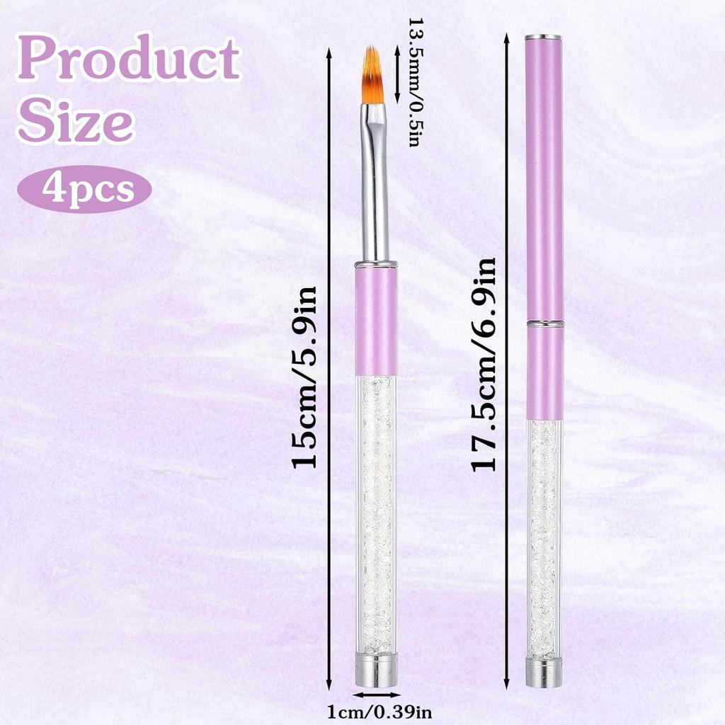 4pcs Ombre Nail Brush, Nail Painting Art Brushes with Rhinestone Handle for Gradient Gel Polish Manicure Cleaning Nail Painting Tools