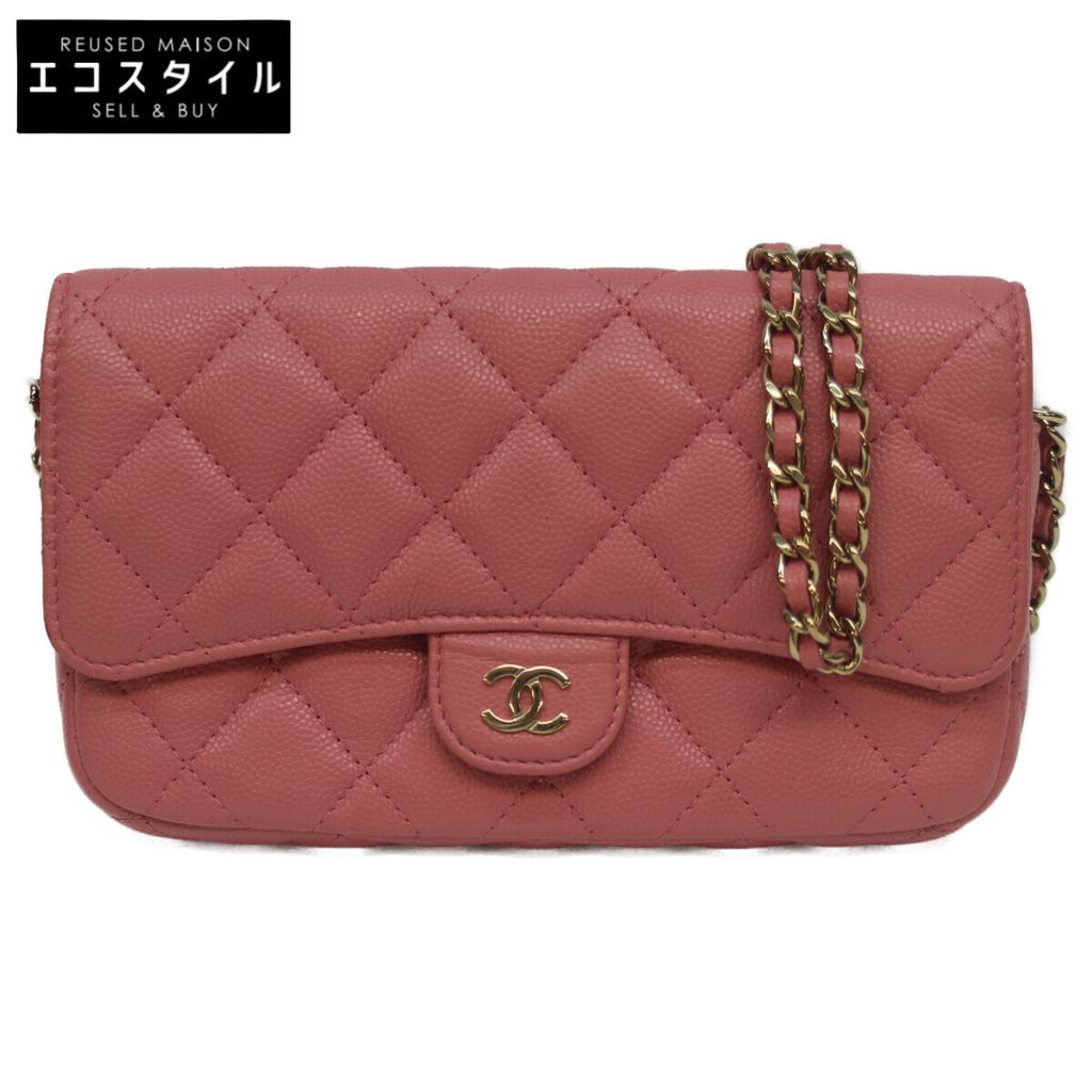 CHANEL AP2096 Pink Matte Caviar Skin Flap Phone Case Shoulder bag pinkUsed