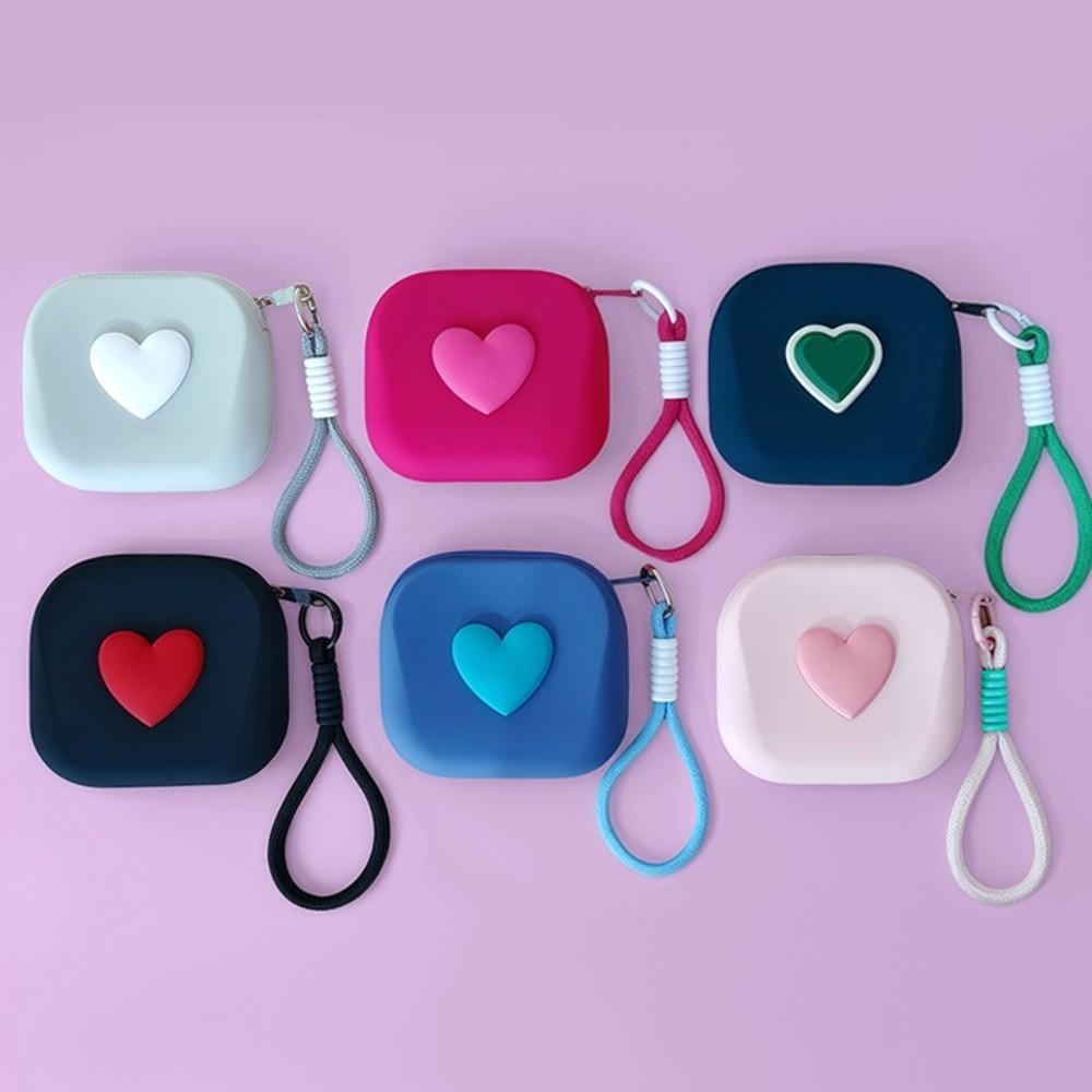 Love Heart Silicone Storage Bag with Lanyard Multifunctional Coin Purse Waterproof Square Credit Card Holder Makeup Organizer