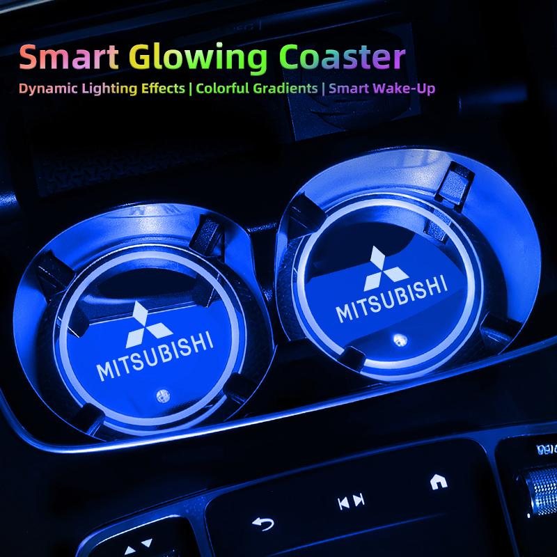 Car Coasters USB Charging Anti-slip Cup Pad Seven-color LED Auto Interior Ambient Light For Mitsubishi Eclipse Outlander I200
