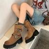 2025 autumn and winter new frosted cowhide muffin thick bottom Korean version of Martin boots Internet celebrity travel desert boots secret